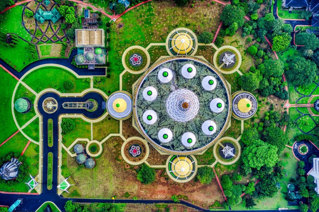 Aerial view of park design in Cipayung, Daerah Khusus Ibukota Jakarta, Indonesia