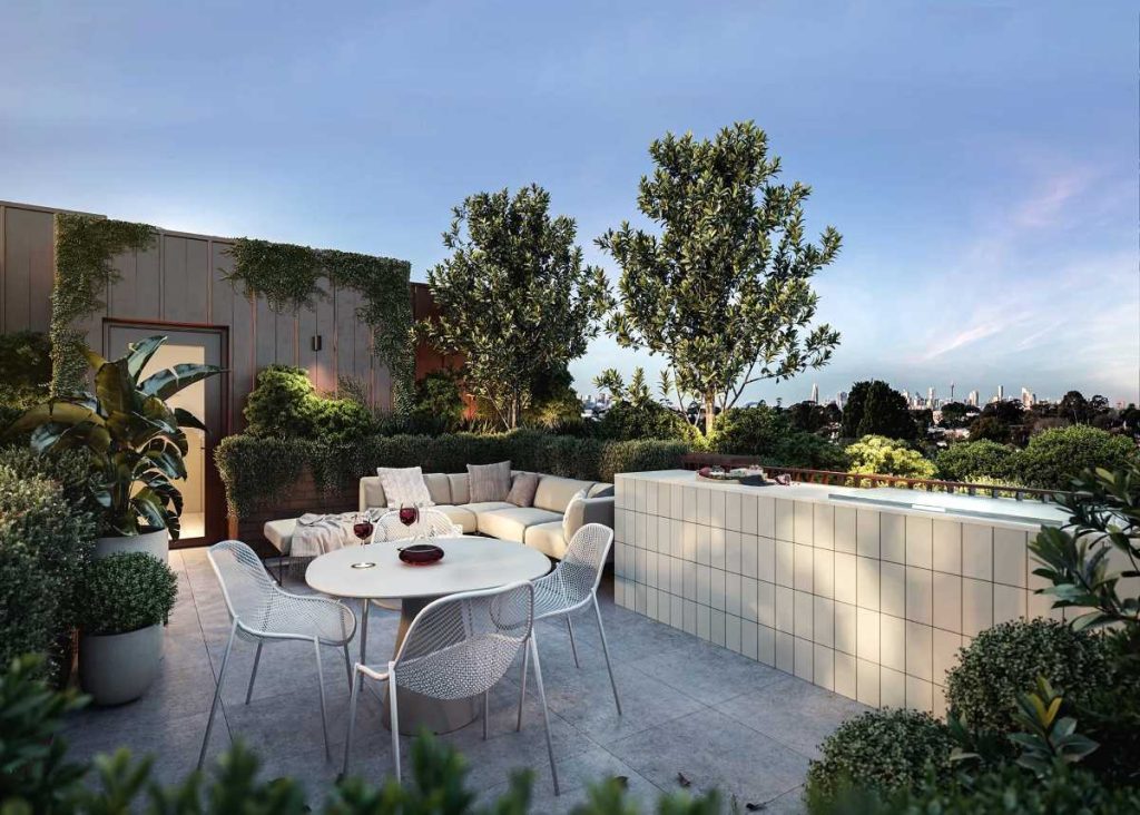 Garden terrace in a high-end residential development.